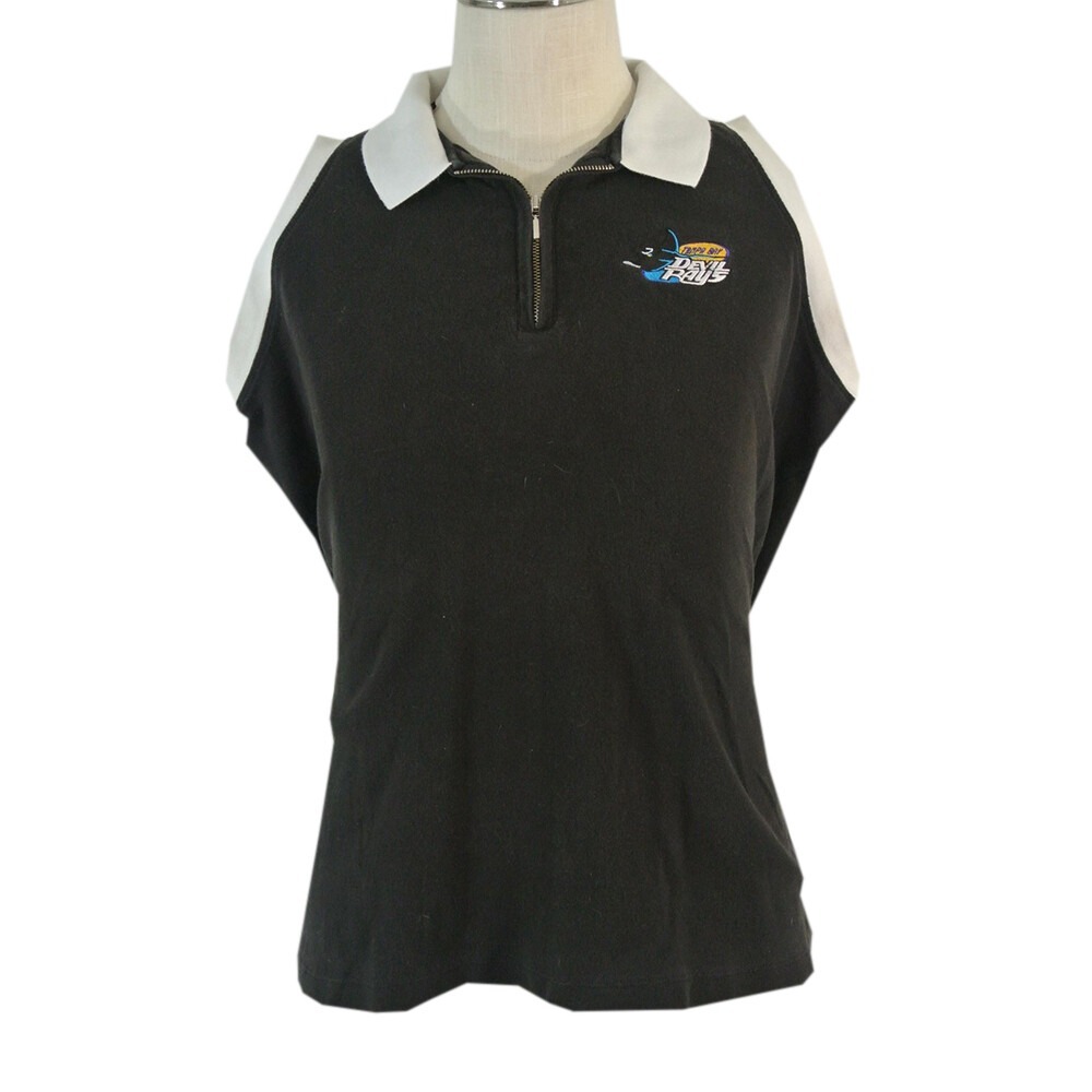 Antigua Sleeveless Polo Women XL Black Tampa Bay Devil Rays Vintage MLB Shirt